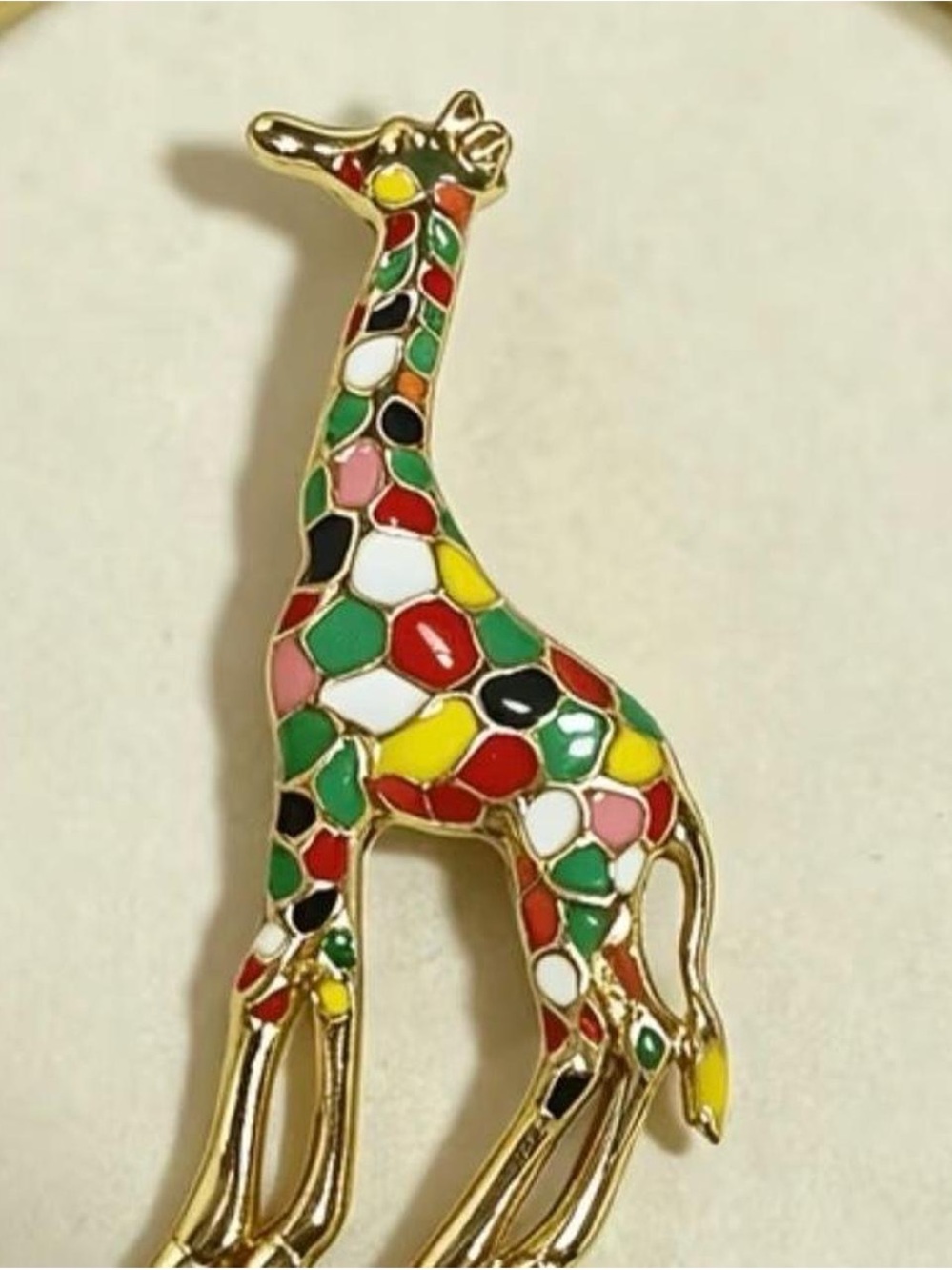 Gold-Tone Multicolor Giraffe brooch  - Colorful Enamel